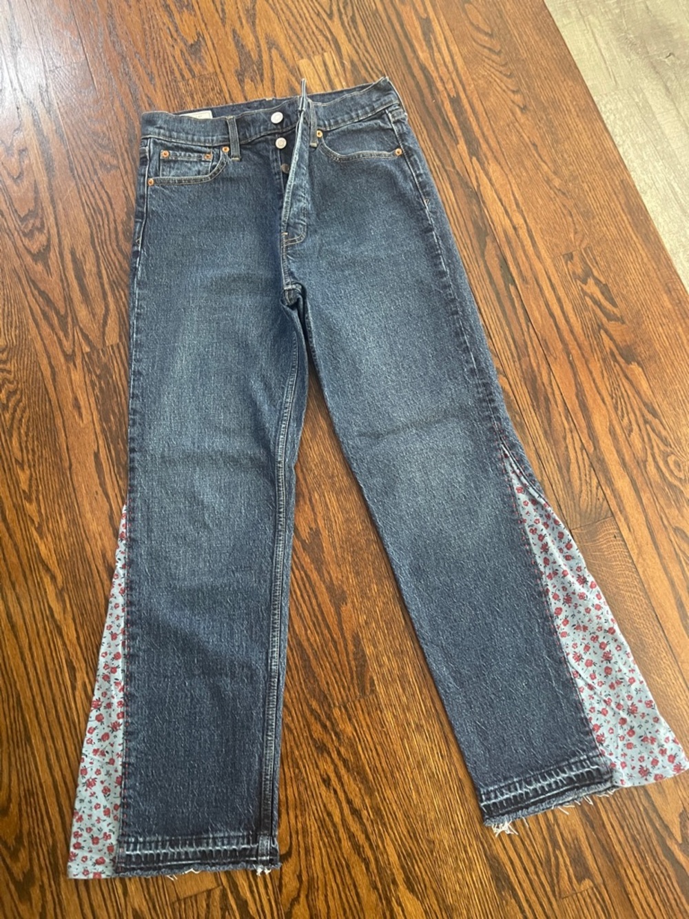 GAP Dark Wash Flare Jeans with Floral Side Panels